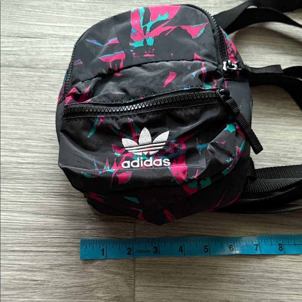 Adidas Black Mini Backpack Bag with Pink and Teal Pattern - Picture 8 of 8